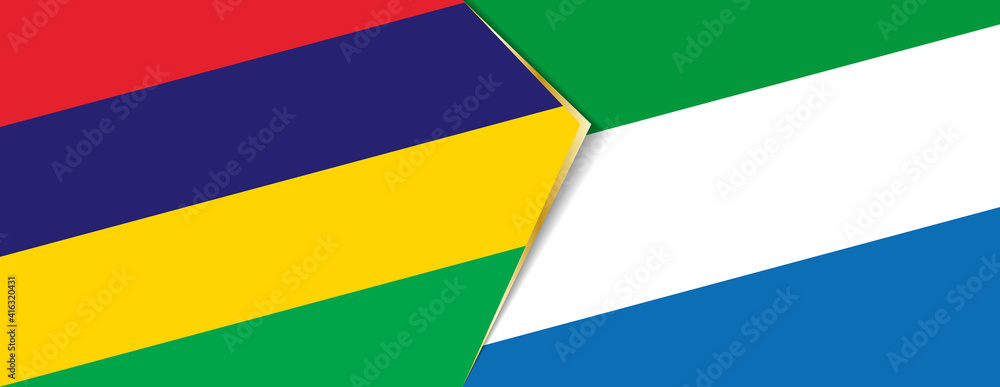 Mauritius and Sierra Leone flags, two vector flags. Mauritius and Sierra Leone flags, two vector flags.