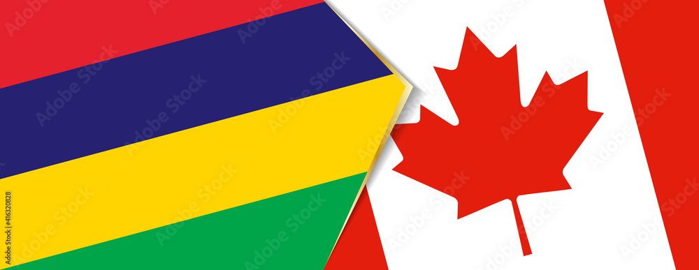 Mauritius and Canada flags, two vector flags. Mauritius and Canada flags, two vector flags.