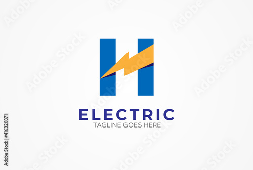 Electric logo, letter H and Thunder bolt combination, tunder bolt design logo template, vector illustration