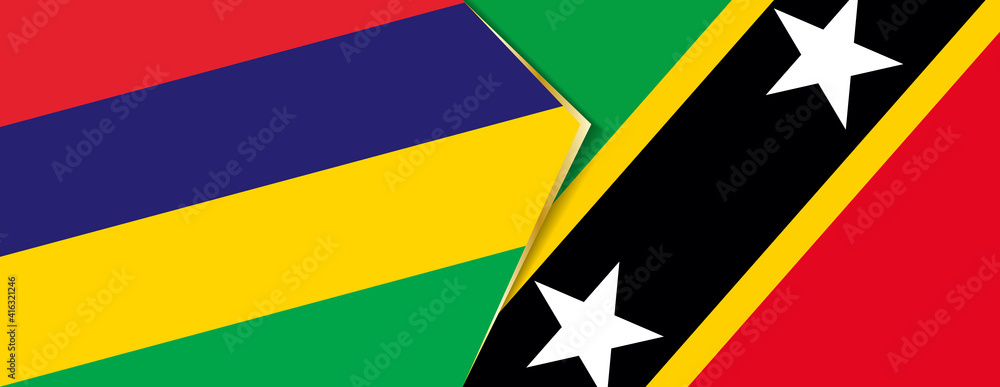 Mauritius and Saint Kitts and Nevis flags, two vector flags. - obrazy, fototapety, plakaty 