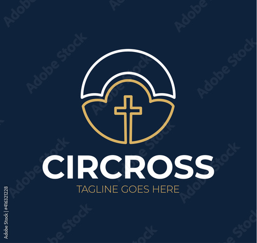 Church logo modern vector graphic template. Heaven or cloud church cross logo