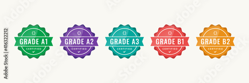 Certified badge logo design for company training badge certificates to determine based on criteria. Set bundle certify colorful vector illustration template.