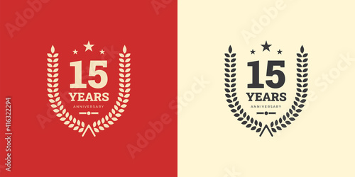 15 years anniversary logo template celebration with vintage classic concept. Vector Template Design Illustration.
