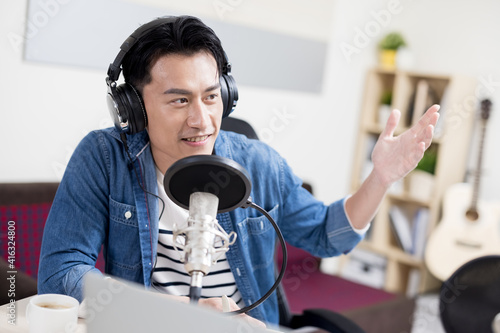 Картината върху платно man make podcast in studio
