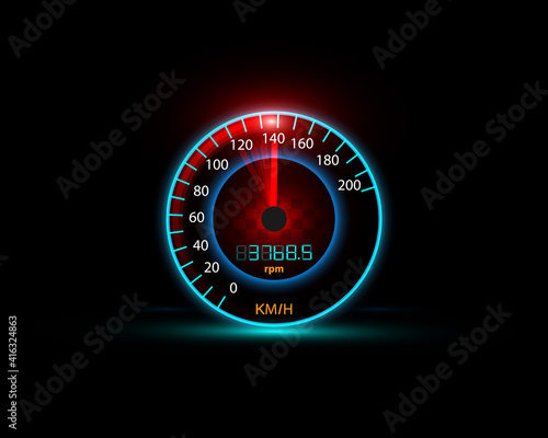 Speedometer movement technology on blue background