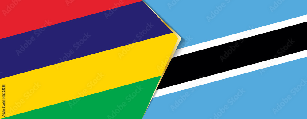 Mauritius and Botswana flags, two vector flags. - obrazy, fototapety, plakaty 