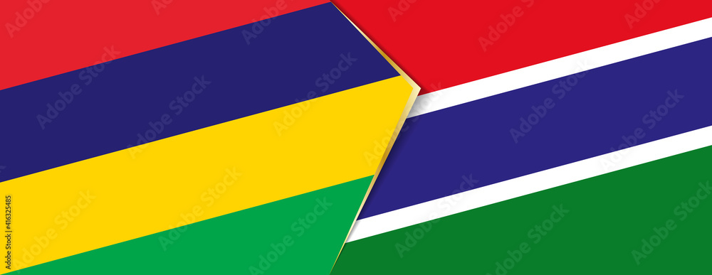 Mauritius and Gambia flags, two vector flags. Mauritius and Gambia flags, two vector flags.