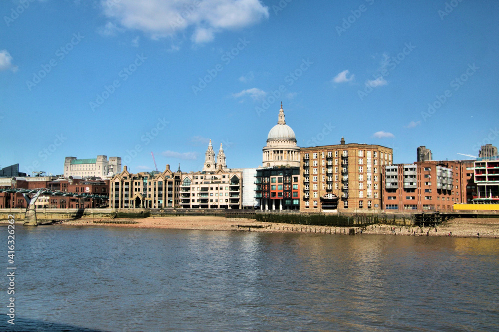 A view of St Pauls Cathedral across the River Thames