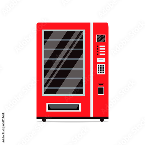 Red vending machine isolated on white background. Empty vending machine. Snacks and drinks concept. Vector stock
