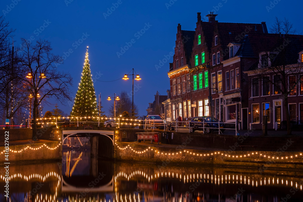 City scenic from the city Dokkum in christmas time in the Netherlands