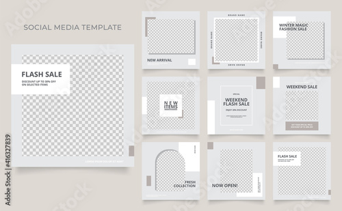 social media template banner blog fashion sale promotion. fully editable instagram and facebook square post frame puzzle organic sale poster. grey brown white vector background