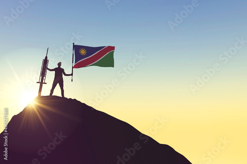 Namibia vaccine. Silhouette of person with flag and syringe. 3D Rendering