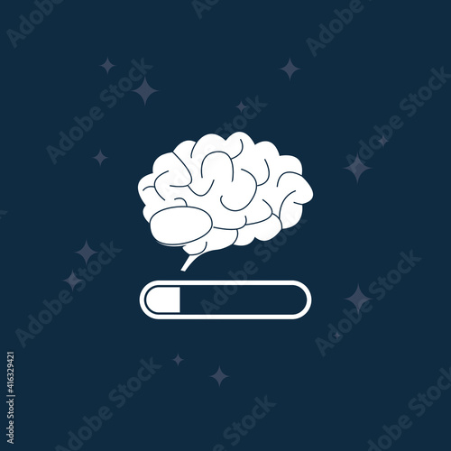 White tired brain on night blue background. Fatigue of brain concept. Low mind activity. Mental loading. Vector