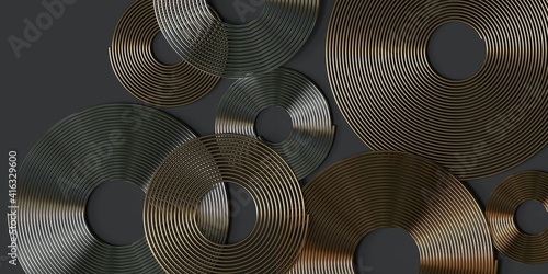 Fototapeta Naklejka Na Ścianę i Meble -  3d rendering, golden and silver spirals on gray background