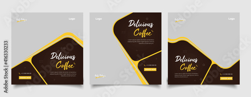 Coffee shop social media post template square banner
