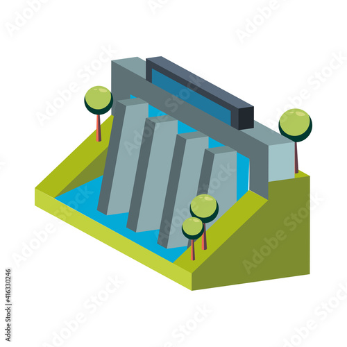 Ecological dam isometric vector design