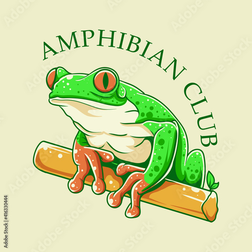frog amphibian club retro illustration fot tshirt design, badged logo, and emblem character