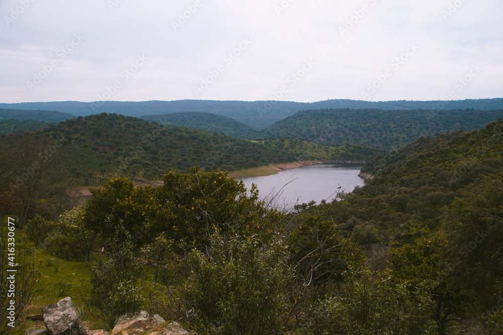 Small lake of the beautiful national park of Monfrague Caceres, Extremadura, Spain, Europe