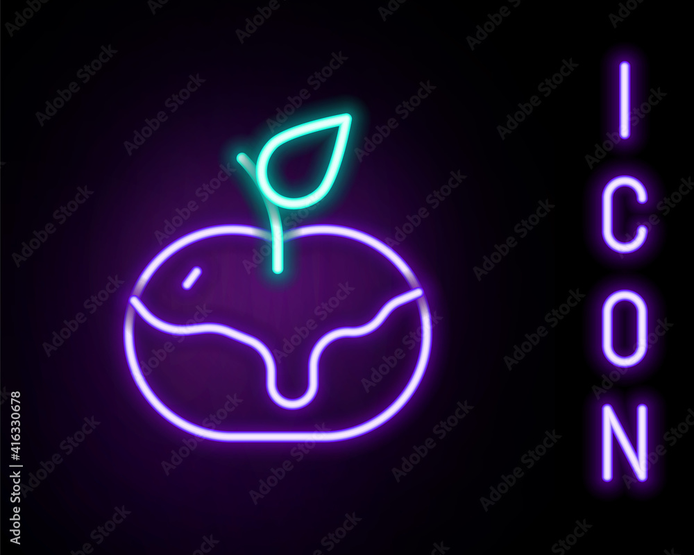 Glowing neon line Apple in caramel icon isolated on black background. Colorful outline concept. Vector. Glowing neon line Apple in caramel icon isolated on black background. Colorful outline concept. Vector.