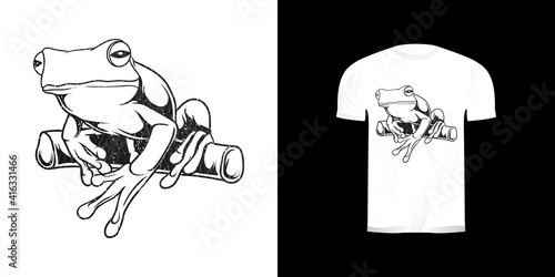 frog line art retro illustration fot tshirt design, badged logo, and emblem character