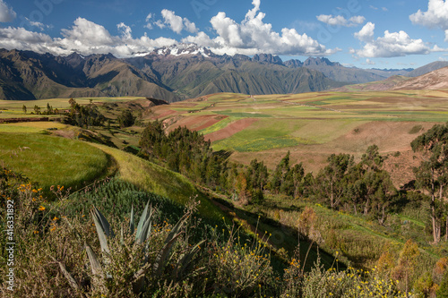 Andes Mountain Range and farmland -  Urubamba - Peru photo