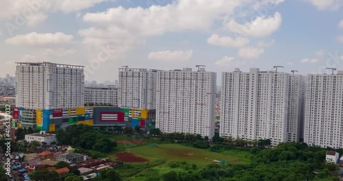Aerial view residential area and Apartment blocks with clear skies in east Jakarta