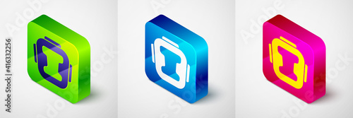 Isometric Boxing helmet icon isolated on grey background. Square button. Vector.