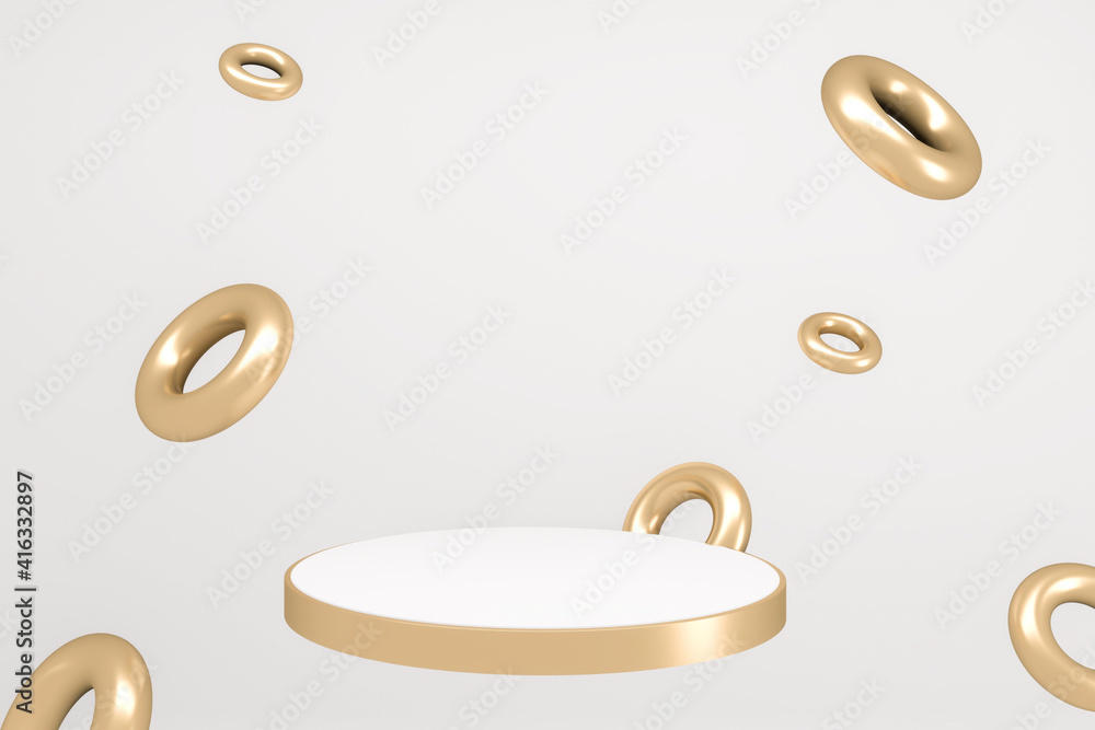 Golden Podium minimal geometric white and gold style abstract.3D rendering Golden Podium minimal geometric white and gold style abstract.3D rendering