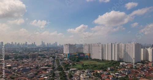 Jakarta city aerial view from eastern suburbs 