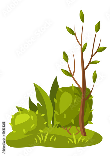 Background with tree and bushes.