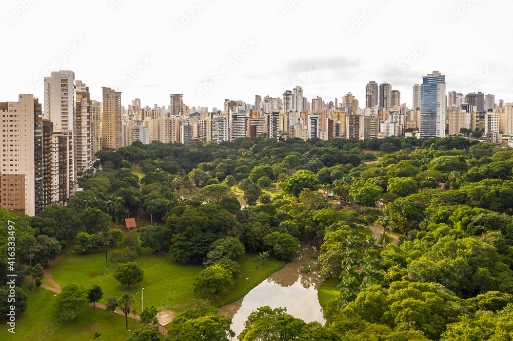 Zoological park of Goiania next to the lake of roses, Goias, Brazil, residential buildings in the background