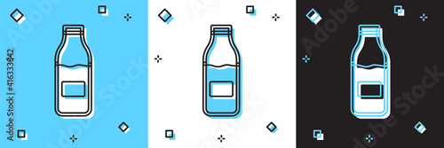 Set Closed glass bottle with milk icon isolated on blue and white, black background. Vector.