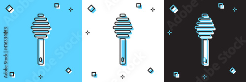 Set Honey dipper stick icon isolated on blue and white, black background. Honey ladle. Vector.