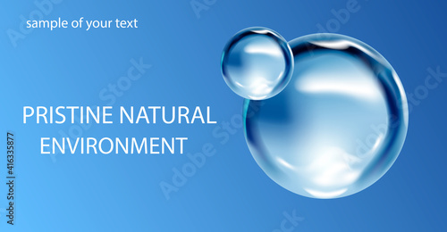 Water drops, blue and clear water drops, ocean water drops and splashes, pure Baikal water, logo of washing powder or clean fresh laundry, sale of pure water