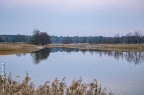 Scenery. Lake and sky on a cloudy day.