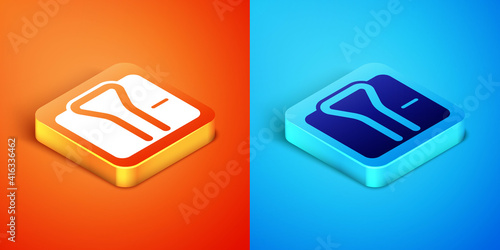 Isometric Bathrobe icon isolated on orange and blue background. Vector.