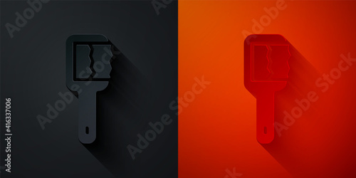 Paper cut Sauna brush icon isolated on black and red background. Wooden brush with coarse bristles for washing in the bath. Anti cellulite massage. Paper art style. Vector.