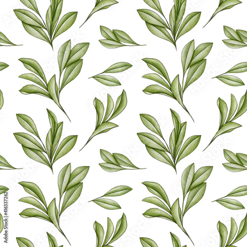 Seamless pattern with leaves on white backround