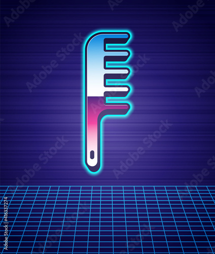 Retro style Hairbrush icon isolated futuristic landscape background. Comb hair sign. Barber symbol. 80s fashion party. Vector.