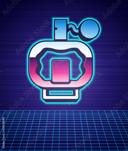 Retro style Aftershave icon isolated futuristic landscape background. Cologne spray icon. Male perfume bottle. 80s fashion party. Vector.