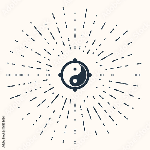 Grey Yin Yang symbol of harmony and balance icon isolated on beige background. Abstract circle random dots. Vector.