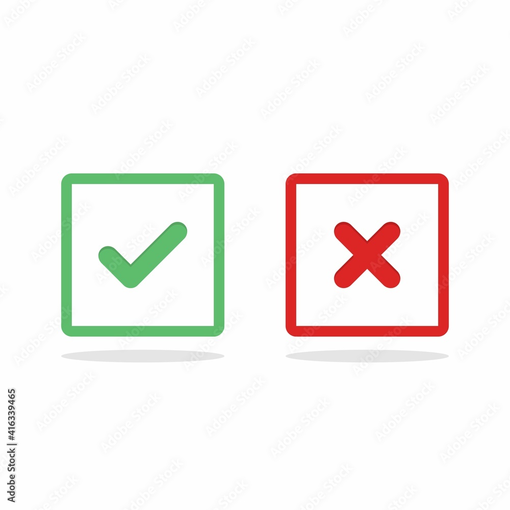 Check and wrong marks, Tick and cross marks, Accepted/Rejected, Approved/Disapproved, Yes/No, Right/Wrong, Green/Red, Correct/False, Ok/Not Ok - vector mark symbols in green and red. Isolated icon. Check and wrong marks, Tick and cross marks, Accepted/Rejected, Approved/Disapproved, Yes/No, Right/Wrong, Green/Red, Correct/False, Ok/Not Ok - vector mark symbols in green and red. Isolated icon.
