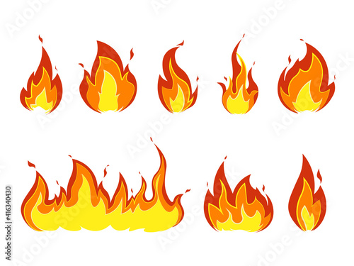 Fire on a white background. Flame And Fire Symbols