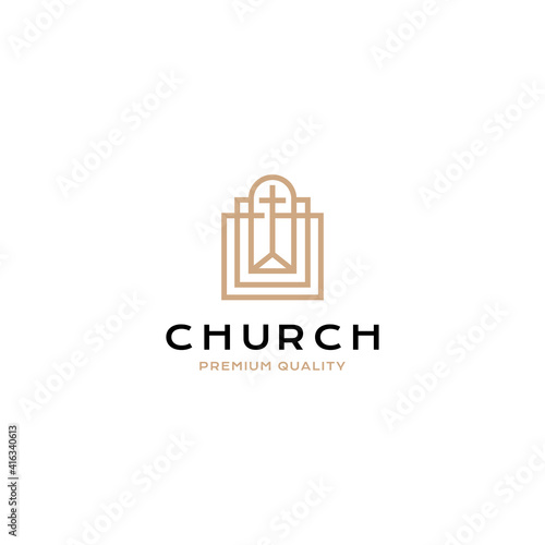 Cross christian window logo vector icon illustration line style