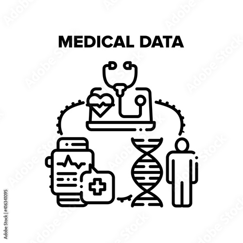 Medical Data Vector Icon Concept. Smart Watches For Measuring Heart Beat And Controlling Health, Online Consultation And Examination Patient With Doctor Medical Data Black Illustration