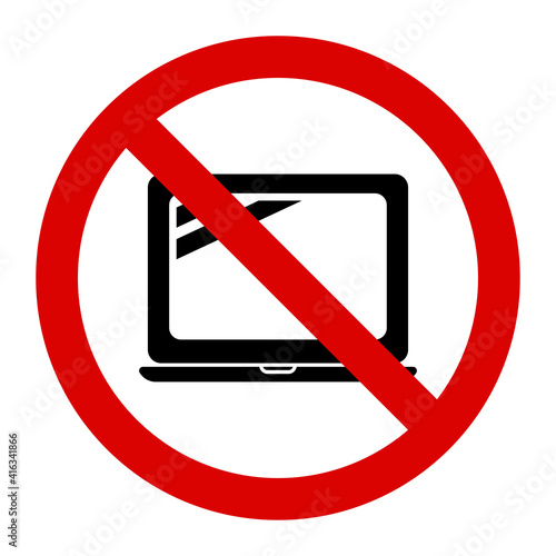 Warning no laptop allowed sign and symbol graphic design vector illustration