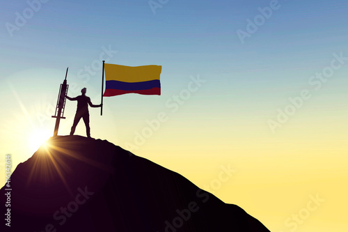 Colombia vaccine. Silhouette of person with flag and syringe. 3D Rendering