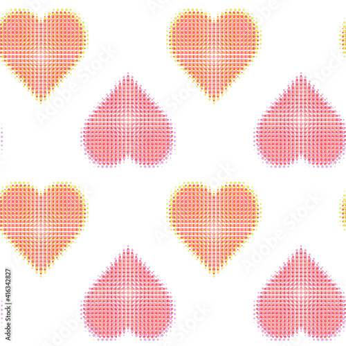 Glitch noise distortion and halftone hearts seamless pattern