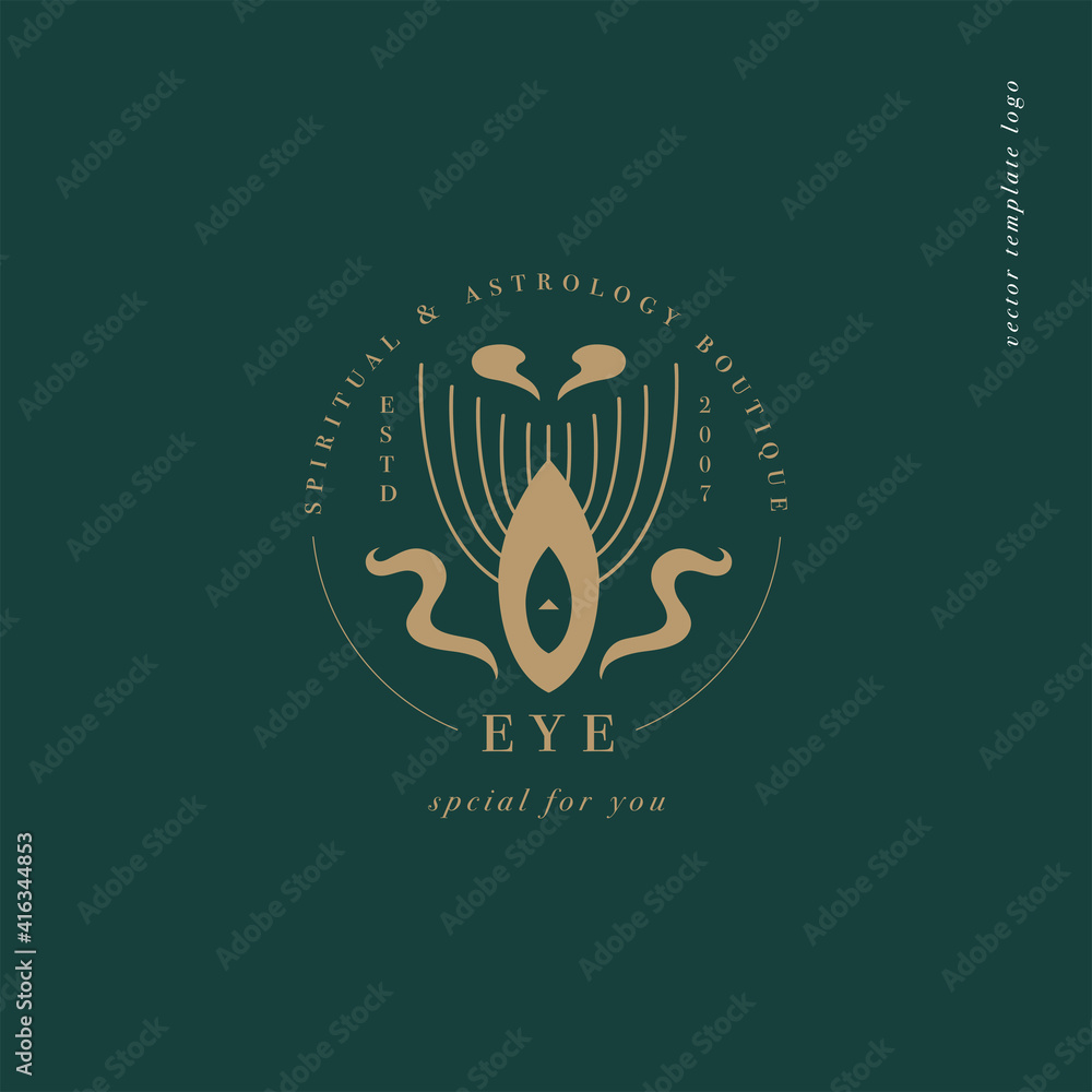 Vector design linear template logo or emblem - mystery boho style. Abstract symbol for spiritual and astrology boutique. Vector design linear template logo or emblem - mystery boho style. Abstract symbol for spiritual and astrology boutique.