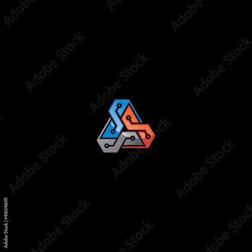 Triple S 3D tech logo design	